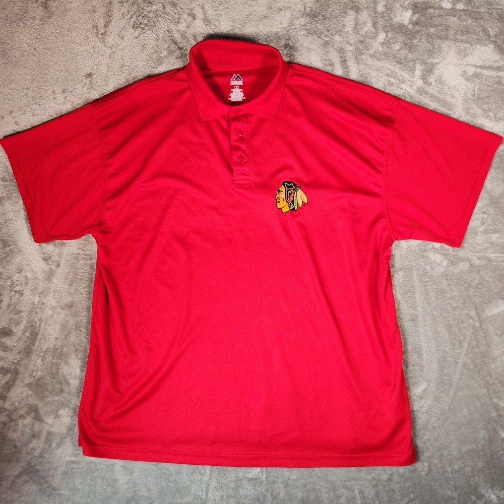 Majestic Chicago Blackhawks Polo Mens 3X Red Excellent NHL Mesh Short Sleeve